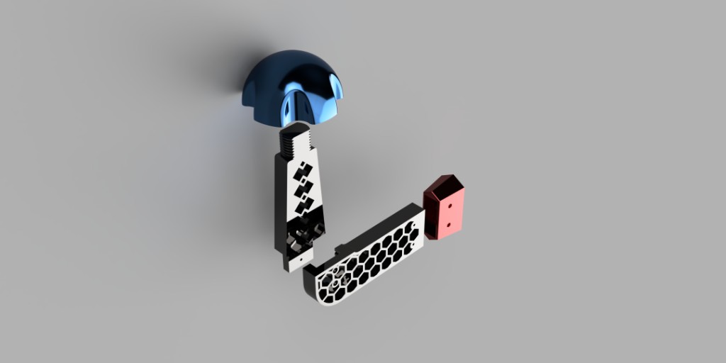 Modular helmet holder wall mount STL parts — mounting head, arms, and end cap